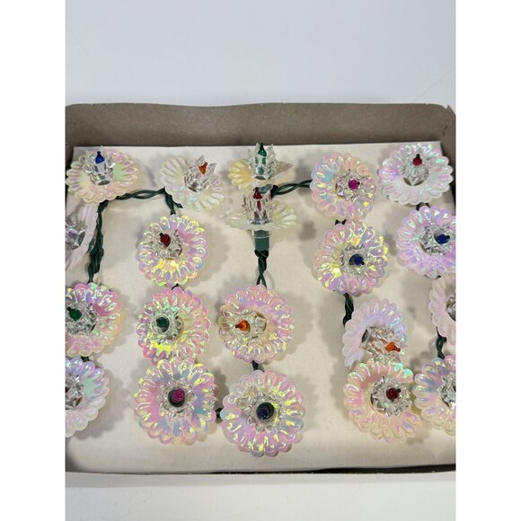 Christmas Tree Lights Vintage Santa Trim 20 Fancy Light Set Iridescent Flowers - Picture 11 of 16